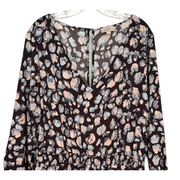 LOFT Black Floral Print 3/4 Sleeve Romper Size XL Pockets - Picture 7 of 7